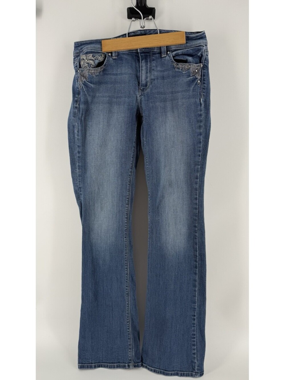 White House Black Market Bootcut Jeans Womens 6 Blue Embroidered Stretch Denim